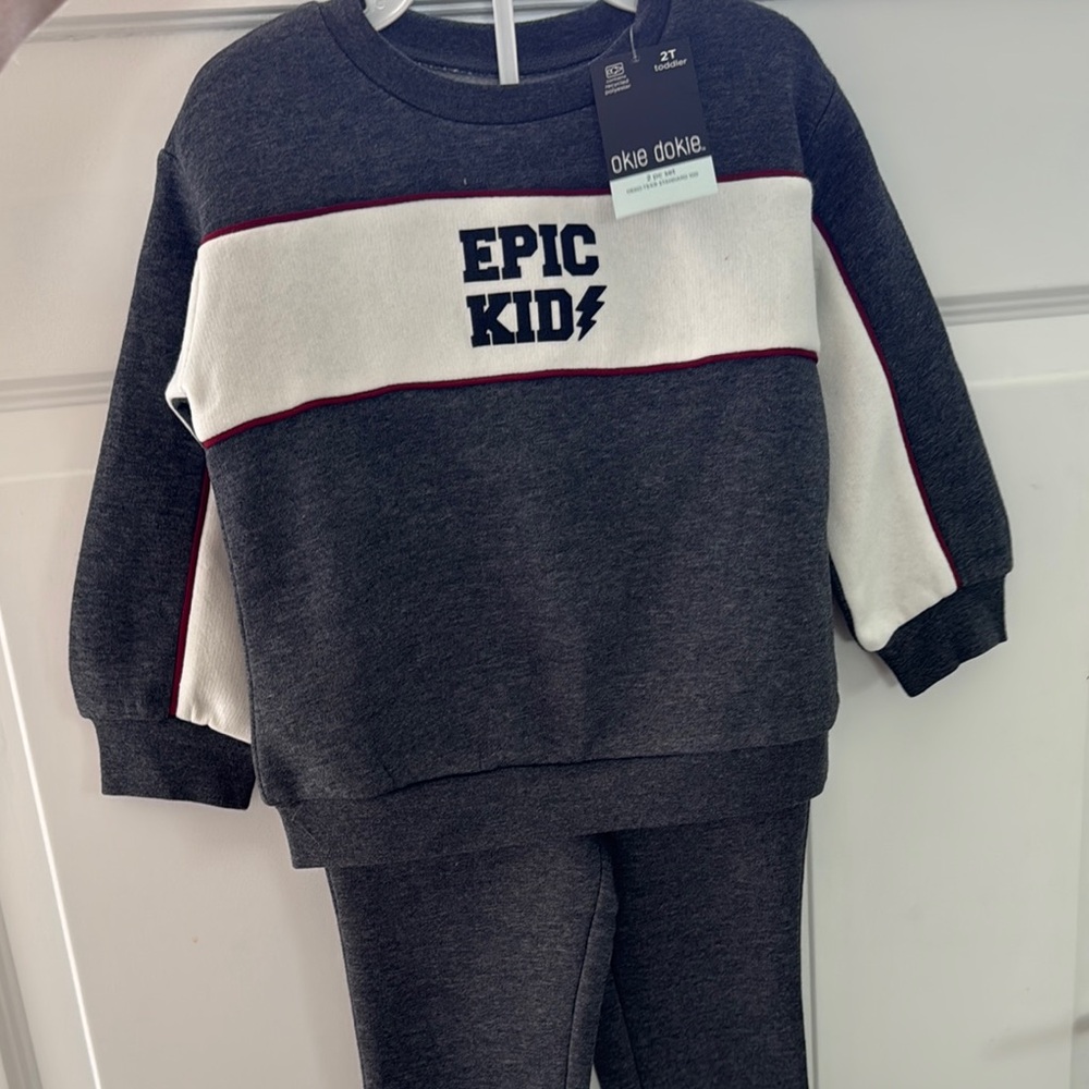 Okie Dokie Charcoal and White Sweatshirt Set